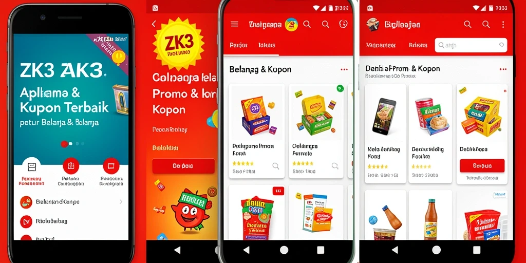 Antarmuka aplikasi ZK3 menampilkan berbagai kupon dan promo menarik.